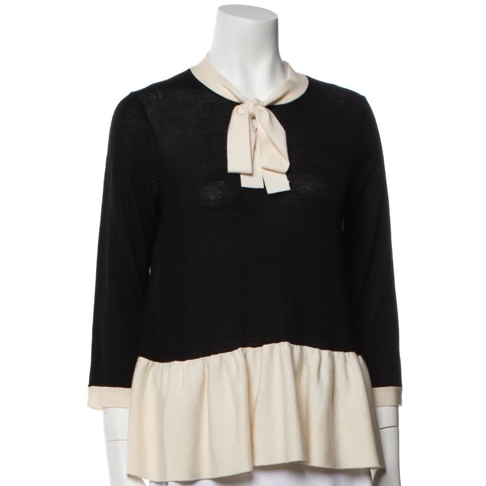 NWT! Kate Spade black and ivory Flounce Sweater
